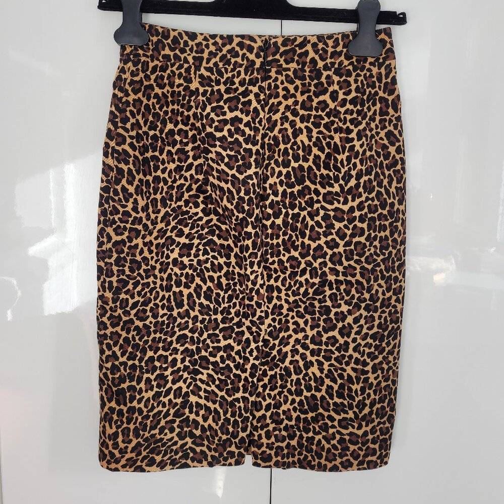 J Crew Leopard Print Cotton Pencil Skirt Size 00P - Picture 3 of 7